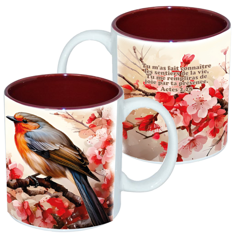 MUG BICOLORE FLORAL OISEAU ACT.2.28