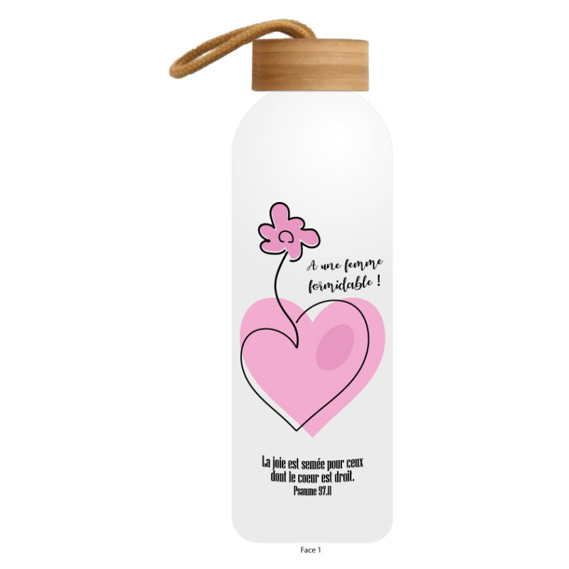 COEUR ROSE FLEURI GOURDE ALU  600 ML
