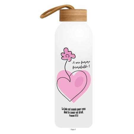 COEUR ROSE FLEURI GOURDE ALU  600 ML