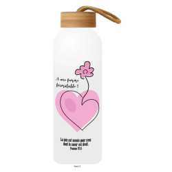COEUR ROSE FLEURI GOURDE ALU  600 ML