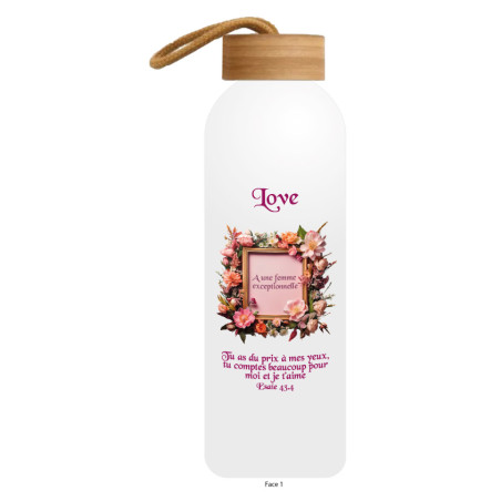 CADRE FLEURI LOVE GOURDE ALU 600 ML