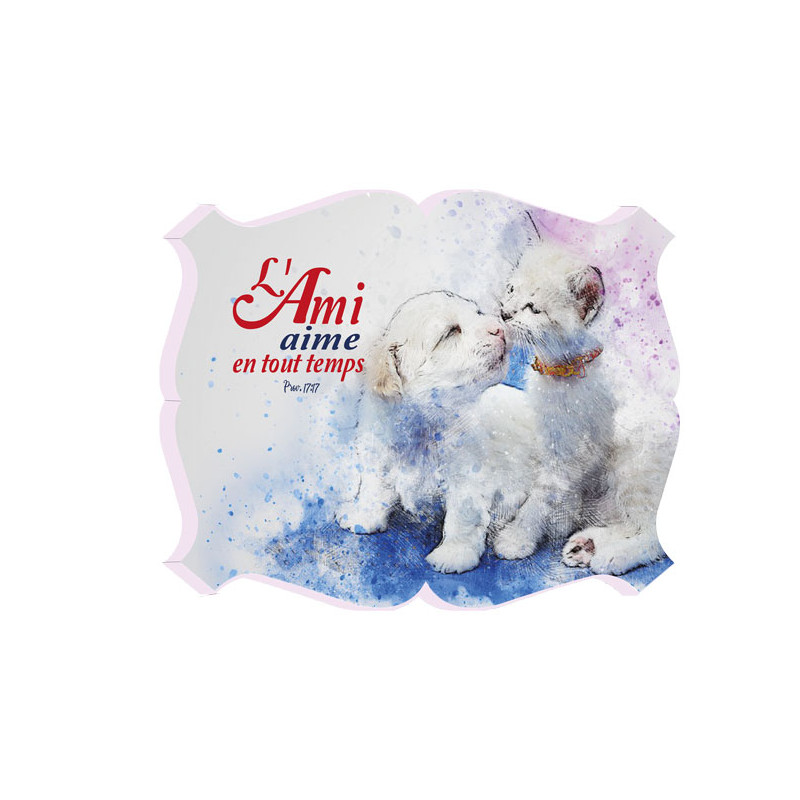 CADRE BOIS CHIOT ET CHATON. BARBALILAS