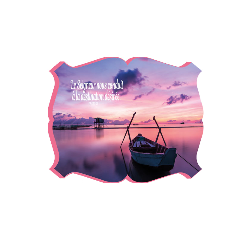 CADRE BOIS BARQUE DANS COUCHER DE SOLEIL. ROSE BLUSH
