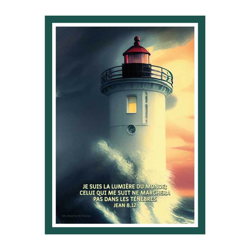 CADRE BOIS NATURE MER ET PHARE. VERT MALACHITE