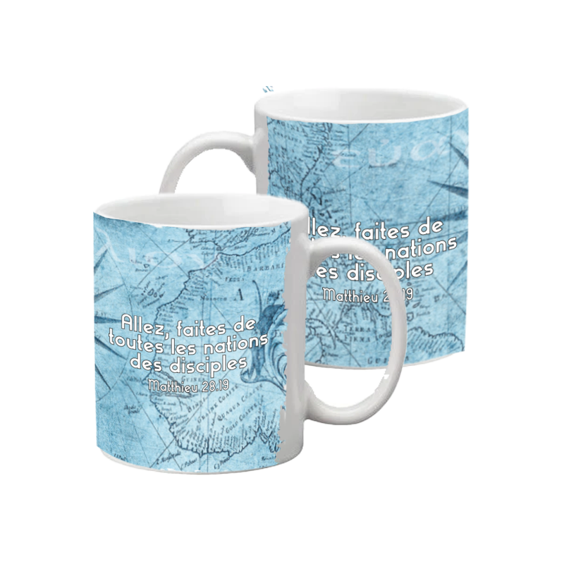 MUG BLANC MAPPEMONDE ALLEZ PARTOUT LE MONDE. MATTH