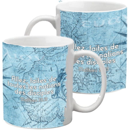 MUG BLANC MAPPEMONDE ALLEZ PARTOUT LE MONDE. MATTH