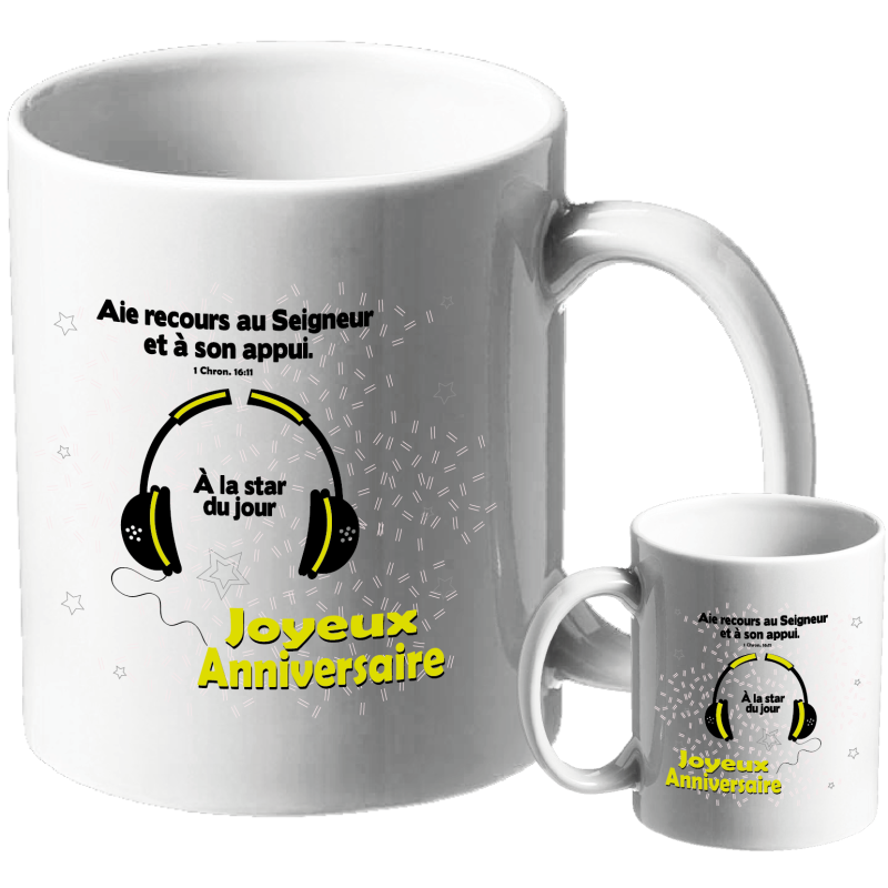 MUG BLANC JOYEUX ANNIVERSAIRE. 1 CHRONIQUES 16.11