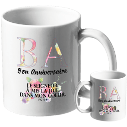 MUG BLANC ANNIVERSAIRE FEMME. PSAUME 4.7