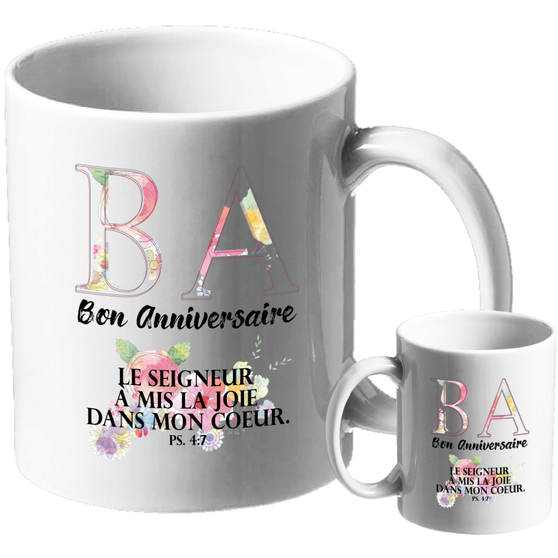 MUG BLANC ANNIVERSAIRE FEMME. PSAUME 4.7