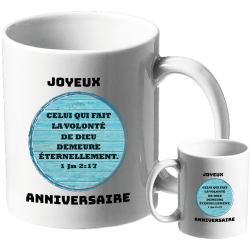 MUG BLANC ANNIVERSAIRE. 1 JEAN 2.17
