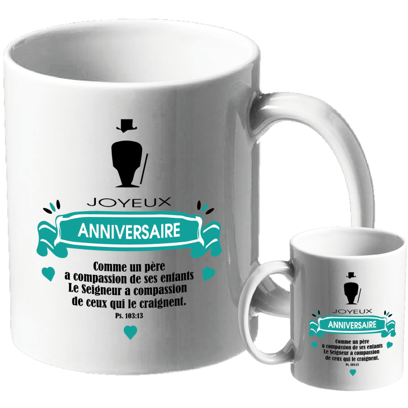 MUG BLANC ANNIVERSAIRE HOMME. PSAUME 103.13