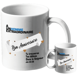 MUG BLANC ANNIVERSAIRE HOMME. JOB 22.26