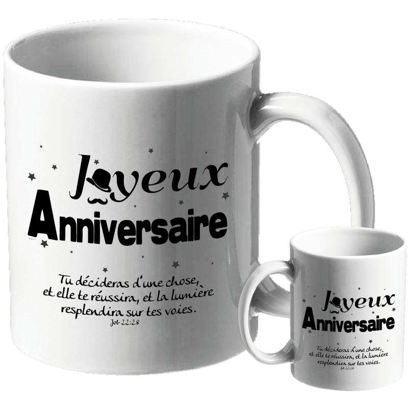 MUG BLANC ANNIVERSAIRE HOMME. JOB 22.28