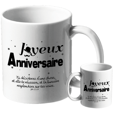 MUG BLANC ANNIVERSAIRE HOMME. JOB 22.28