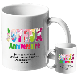 MUG BLANC ANNIVERSAIRE FEMME. PSAUME 32.8