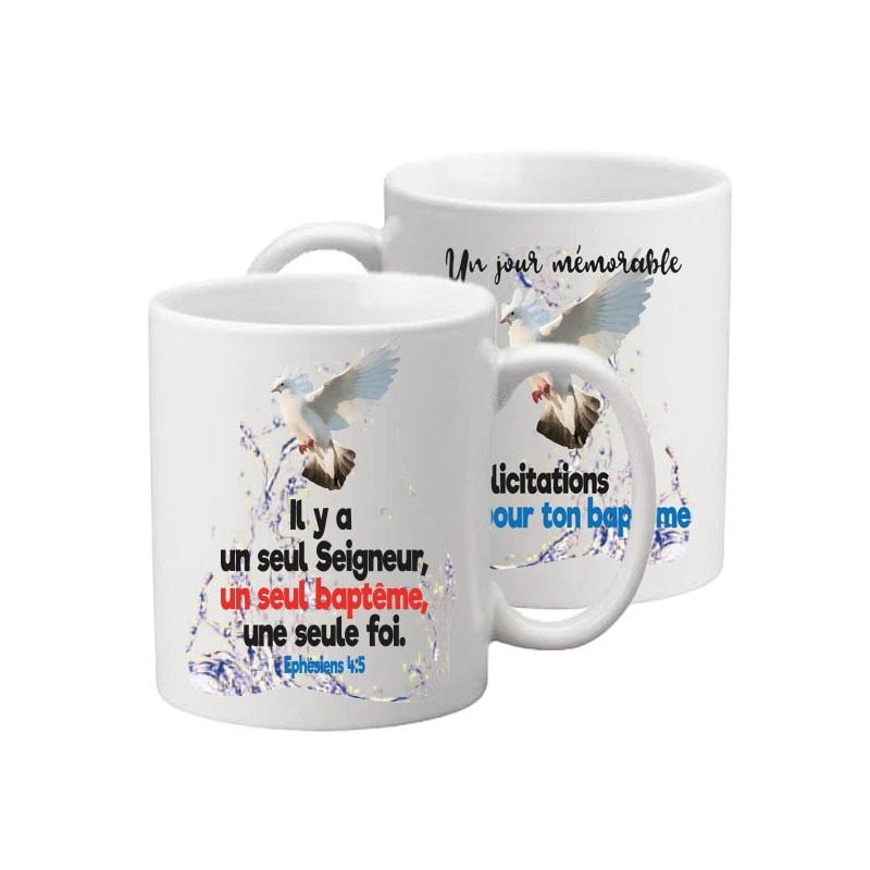 MUG BLANC BAPTEME. EPHESIENS 4.5