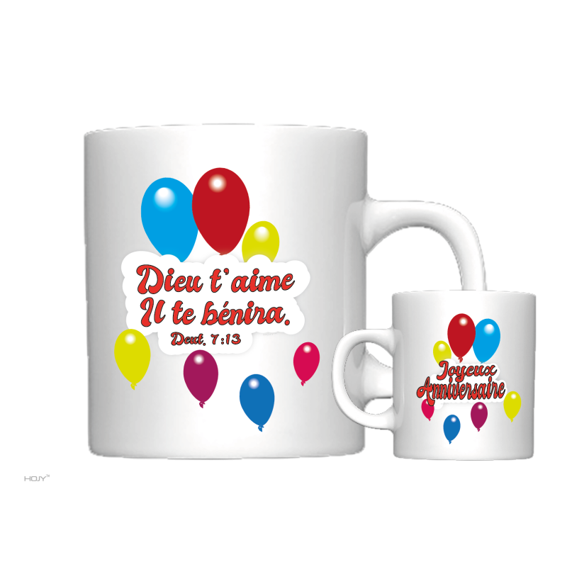 MUG BLANC ANNIVERSAIRE ENFANT. DEUTERONOME 7.13