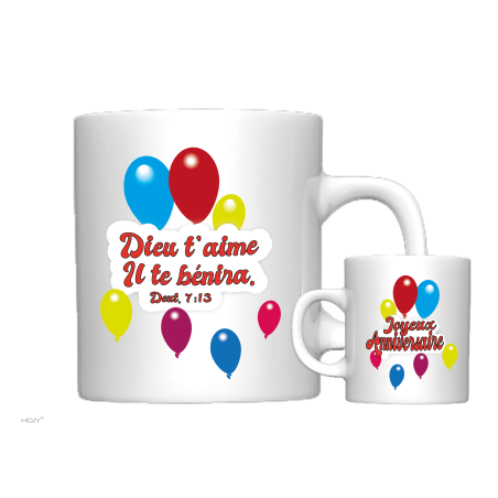 MUG BLANC ANNIVERSAIRE ENFANT. DEUTERONOME 7.13