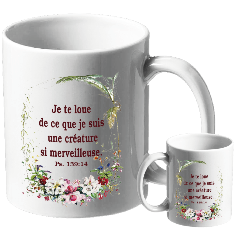 MUG BLANC THEME FLORAL PSAUME 139.14