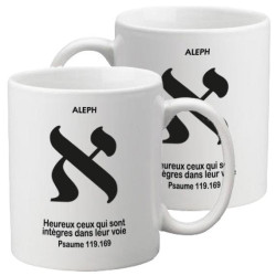 MUG BLANC TYPO LETTRE HEBRAÏQUE ALEPH PS. 119.1