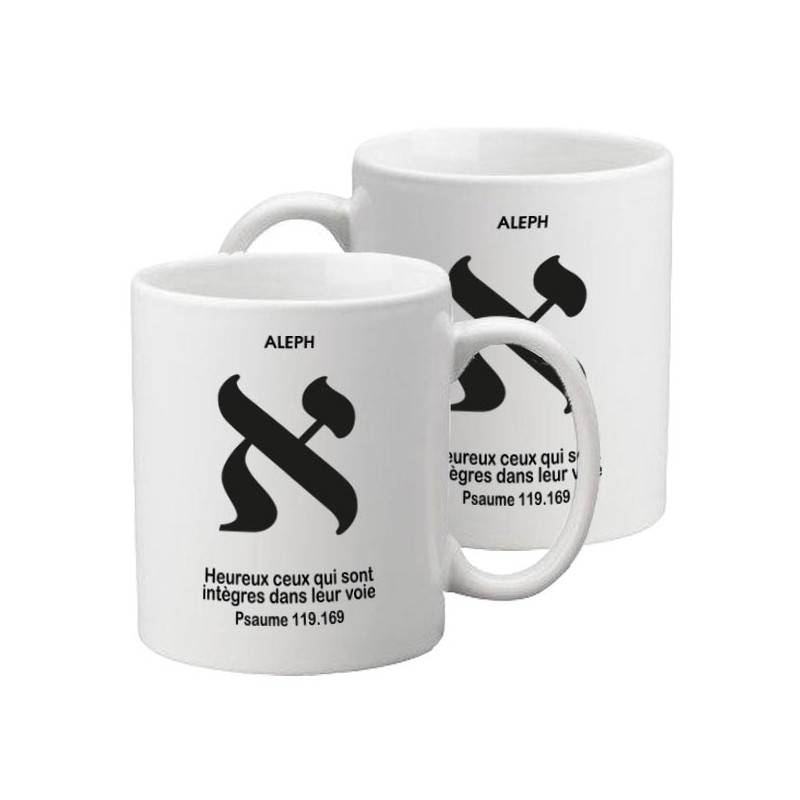 MUG BLANC TYPO LETTRE HEBRAÏQUE ALEPH PS. 119.1