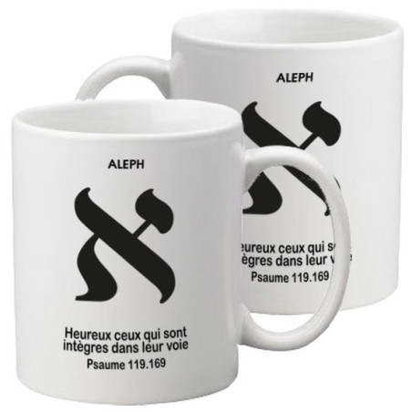MUG BLANC TYPO LETTRE HEBRAÏQUE ALEPH PS. 119.1