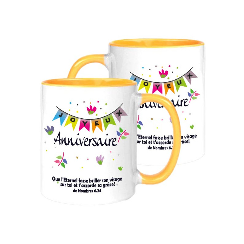MUG BICOLORE ANNIVERSAIRE NOMBRES 6.25. JAUNE