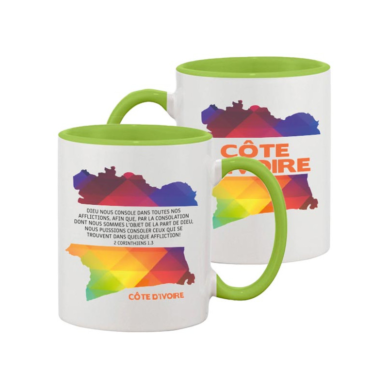 MUG BICOLORE THEME ETHNIQUE CÔTE D'IVOIRE 2 COR 1.3 VERT