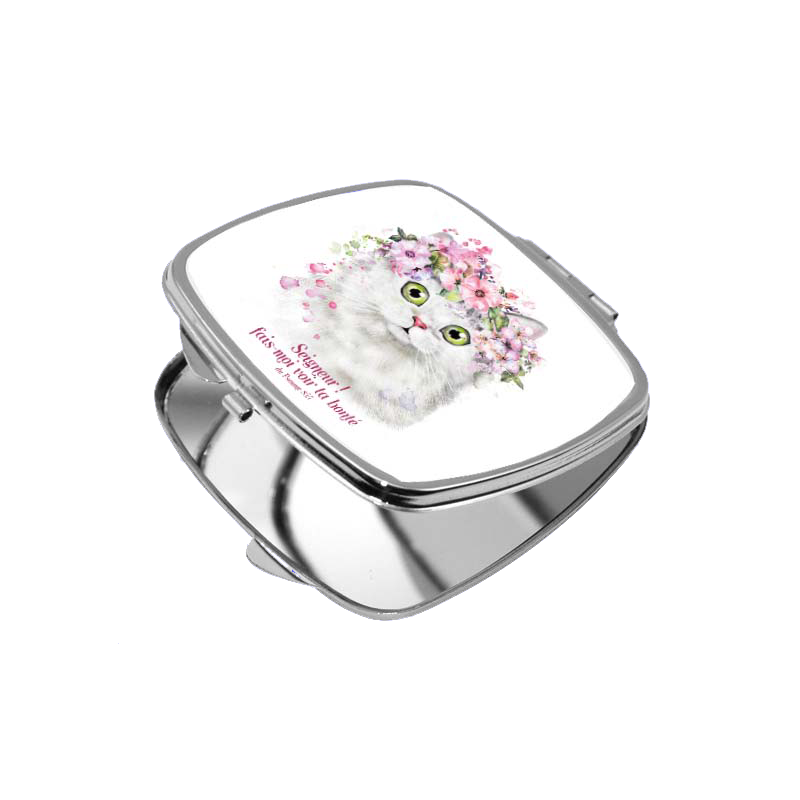 CHAT ET FLEURS MIROIR CARRE METAL