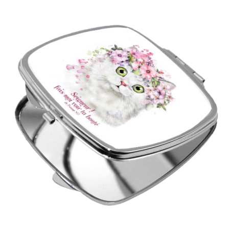 CHAT ET FLEURS MIROIR CARRE METAL