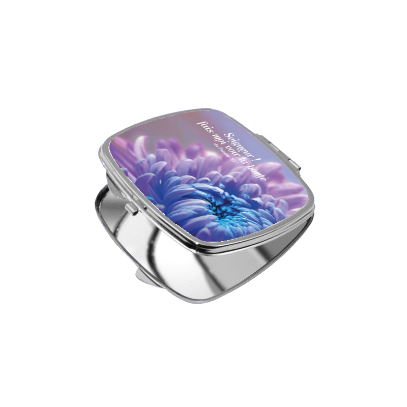 CHRYSANTHEME BLEU. MIROIR CARRE METAL