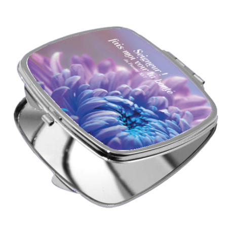 CHRYSANTHEME BLEU. MIROIR CARRE METAL