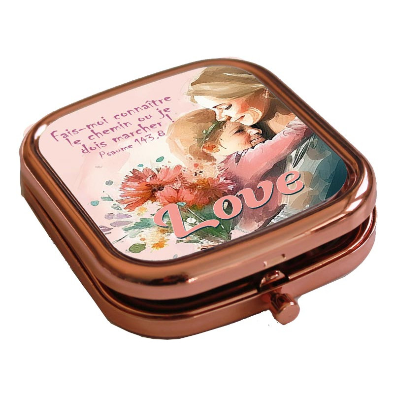 MERE ET ENFANT FLORAL MIROIR CARRE METAL. OR ROSE