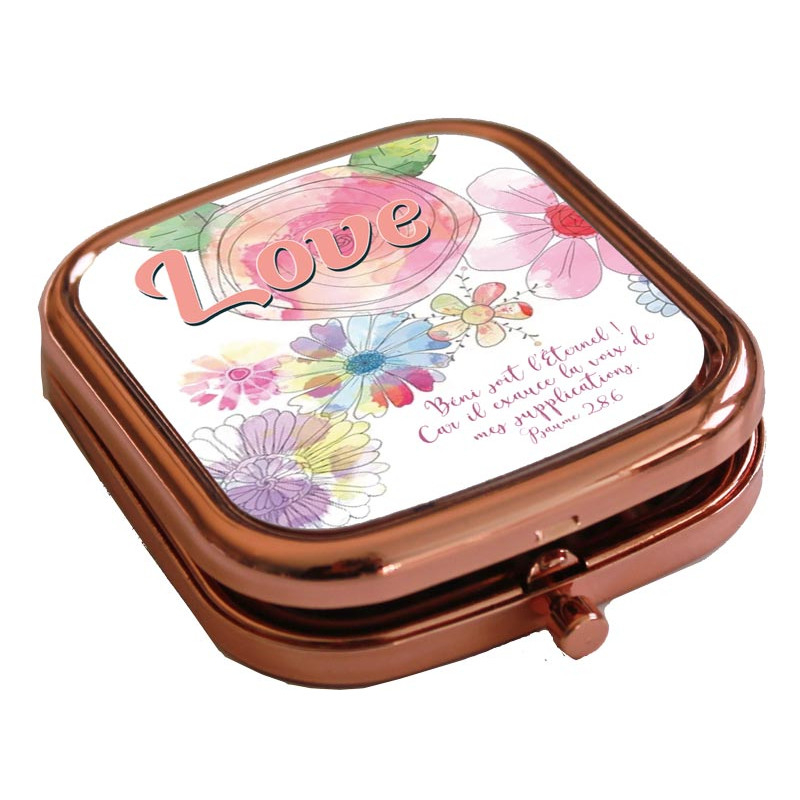 LOVE FLORAL MIROIR CARRE METAL. OR ROSE