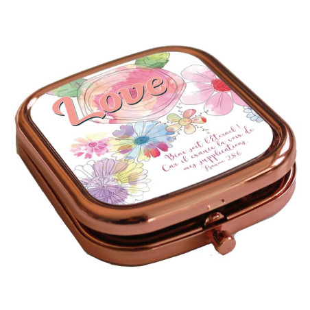 LOVE FLORAL MIROIR CARRE METAL. OR ROSE