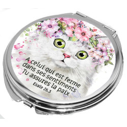 CHAT FLORAL MIROIR ROND METAL. ARGENT