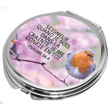 OISEAU SUR BRANCHE MIROIR ROND METAL