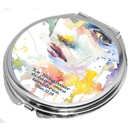 VISAGE FILLE AQUARELLE MIROIR ROND METAL