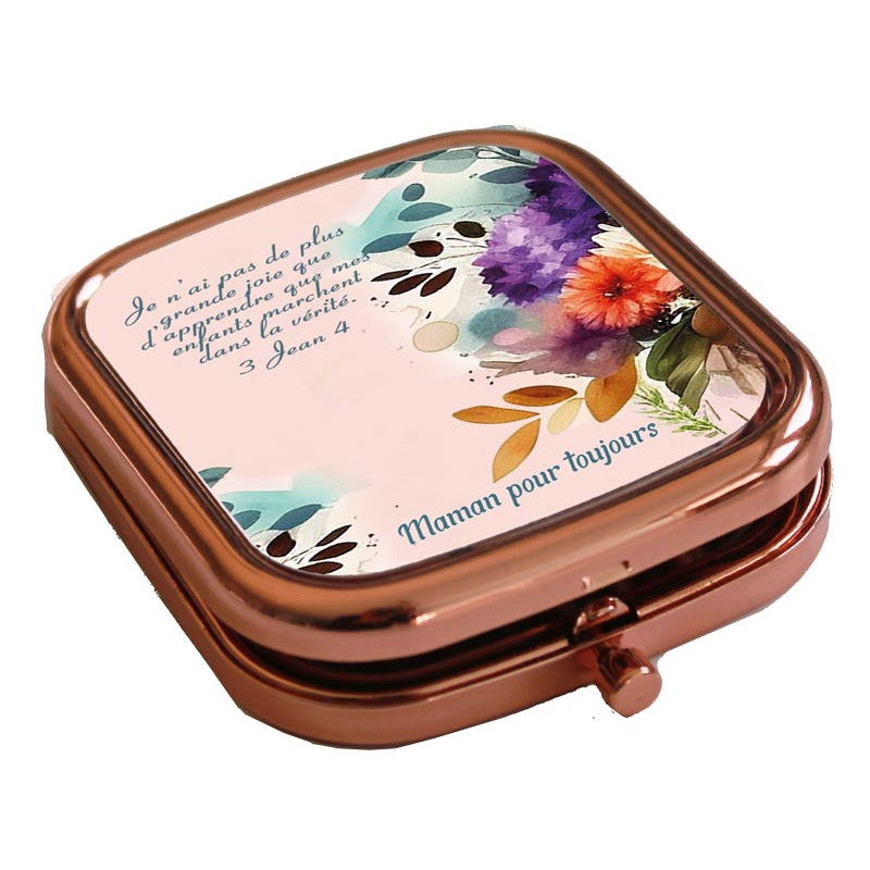 MAMAN POUR TOUJOURS FLORAL MIROIR CARRE METAL