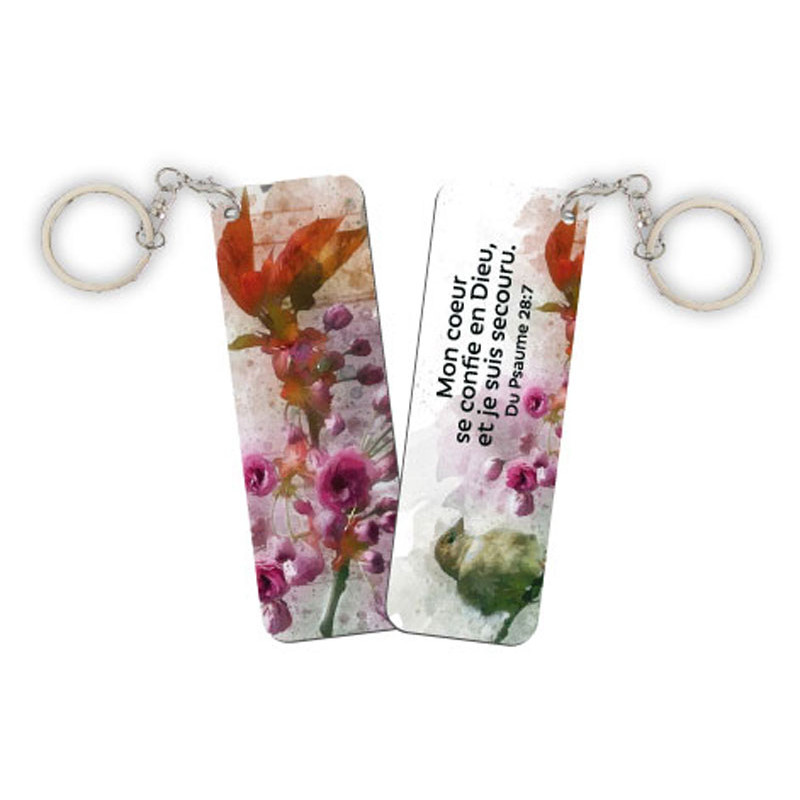 PORTE-CLES NATURE OISEAU FLEURS