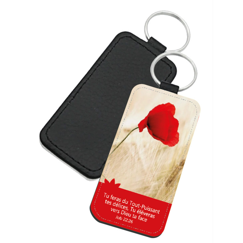 PORTE-CLES SIMILI THEME NATURE COQUELICOT