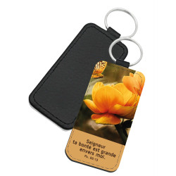PORTE-CLES SIMILI THEME NATURE FLEURS ET PAPILLON
