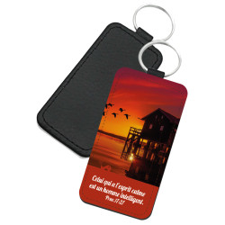 PORTE-CLES SIMILI THEME PAYSAGE CABANE SUR LAC