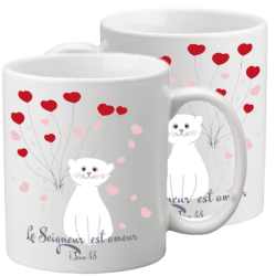 TASSE POLYMERE POUR ENFANT THEME CHAT ET COEURS