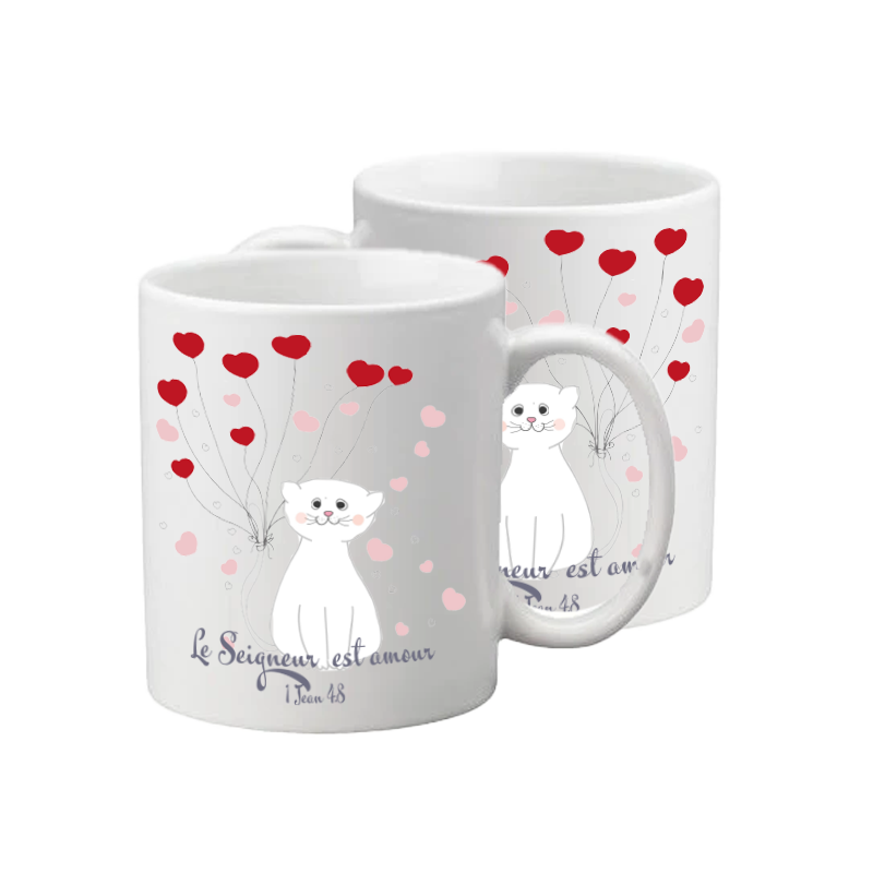 TASSE POLYMERE POUR ENFANT THEME CHAT ET COEURS