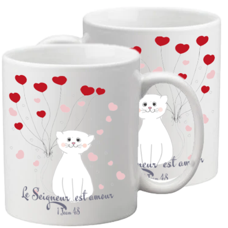 TASSE POLYMERE POUR ENFANT THEME CHAT ET COEURS