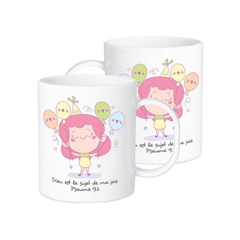 TASSE POLYMERE POUR ENFANT THEME FILLE ET BALLONS