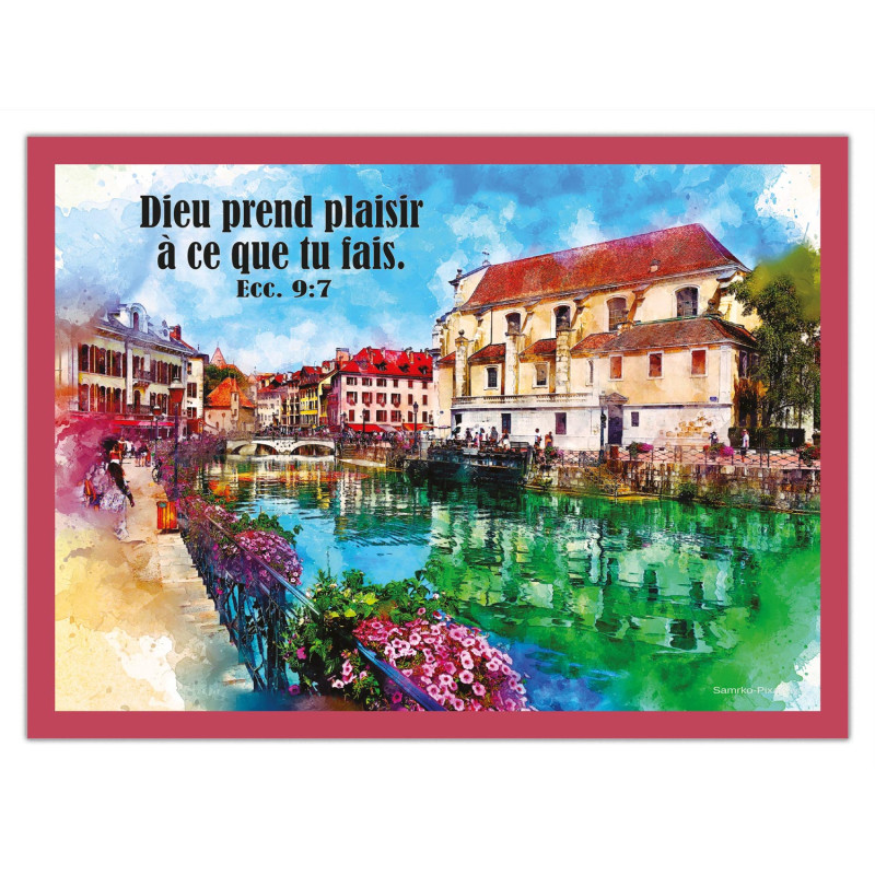 THEME VILLAGE BORD DE L'EAU AFFICHE LAMINEE. ROSE SARRAZIN