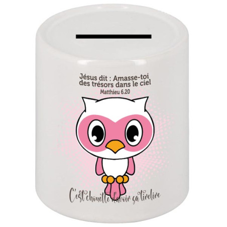 TIRELIRE CERAMIQUE CHOUETTE BLANCHE ROSE
