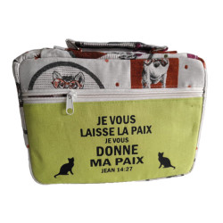 POCHETTE BIBLE TISSU COTON IMPRIME.CHIOT ET CHATON